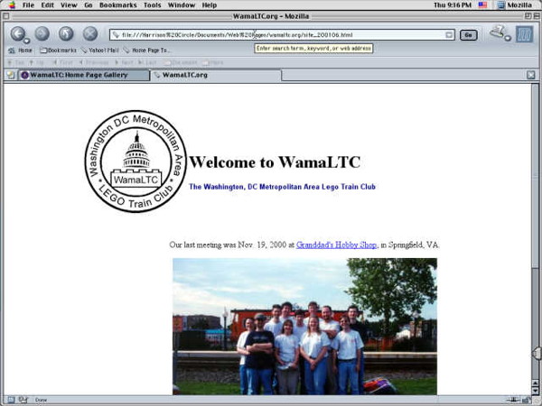 WamaLTC site home page as it appeared later in 2001 subsequent to the June show in Manassas where a group photograph was taken.